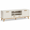 TV-Lowboard 160 x 40 x 65 cm aus Spanplatte in Weiss mit Naturholzdetails