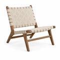 Loungesessel aus Nussbaum-Massivholz mit geflochtener Polyesterbespannung, Nussbraun/Beige, 65 x 75 x 75 cm