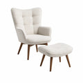 Ohrensessel mit Fusshocker, Bouclé-Polyester Beige/Dunkelbraun, Sessel 73 x 81 x 105 cm, Fusshocker 60 x 45 x 42 cm