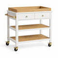 Küchenwagen aus Bambus und MDF in Weiss/Natur/Gold/Schwarz, 90 x 50 x 90 cm, mit 2 Schubladen, 2 Ablagen und Rollen