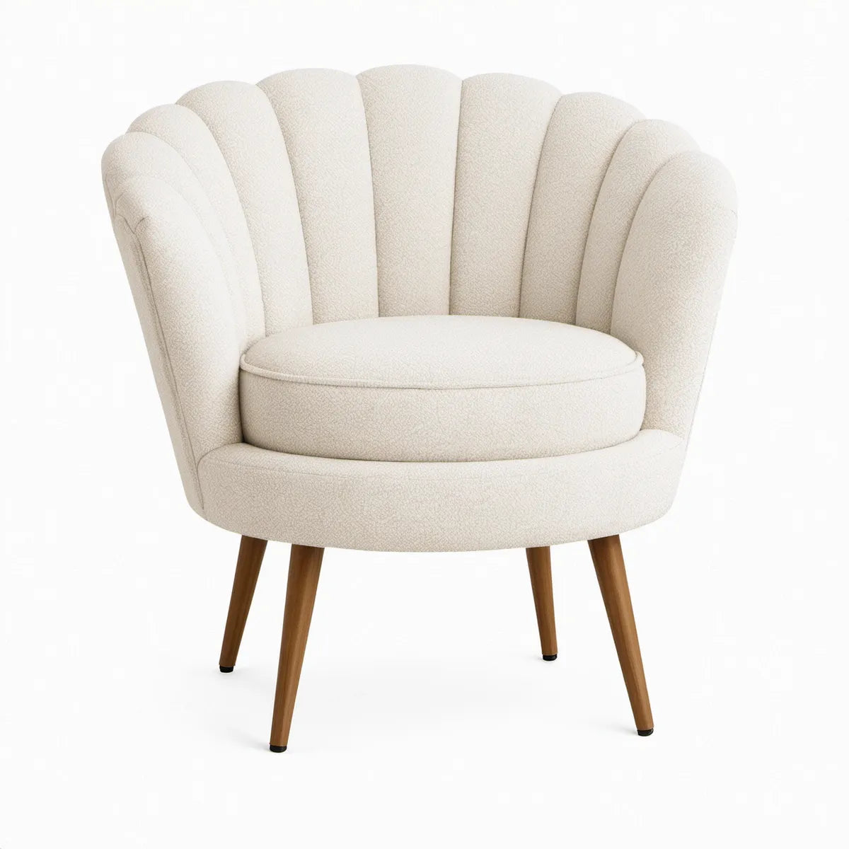 Sessel mit Muschelrückenlehne in Bouclé Creme/Braun, 75 x 76 x 82 cm