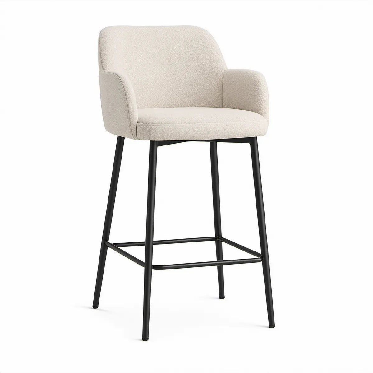 Barhocker mit Armlehnen, Bouclé-Polyester Creme/Schwarz, 54 x 55 x 100 cm