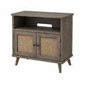 TV-Schrank mit 2 Türen, Rattangeflecht, Graubraun/Natur/Schwarz, 80 x 40 x 80 cm