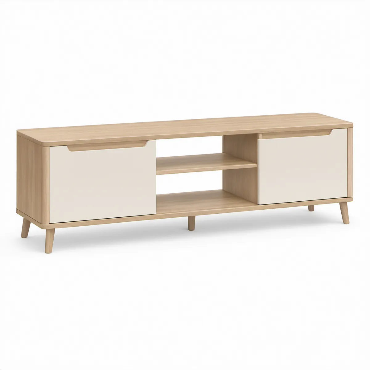 Rechteckiges TV-Lowboard aus melaminharzbeschichteter Spanplatte, Naturbeige/Creme, 140 x 40 x 55 cm