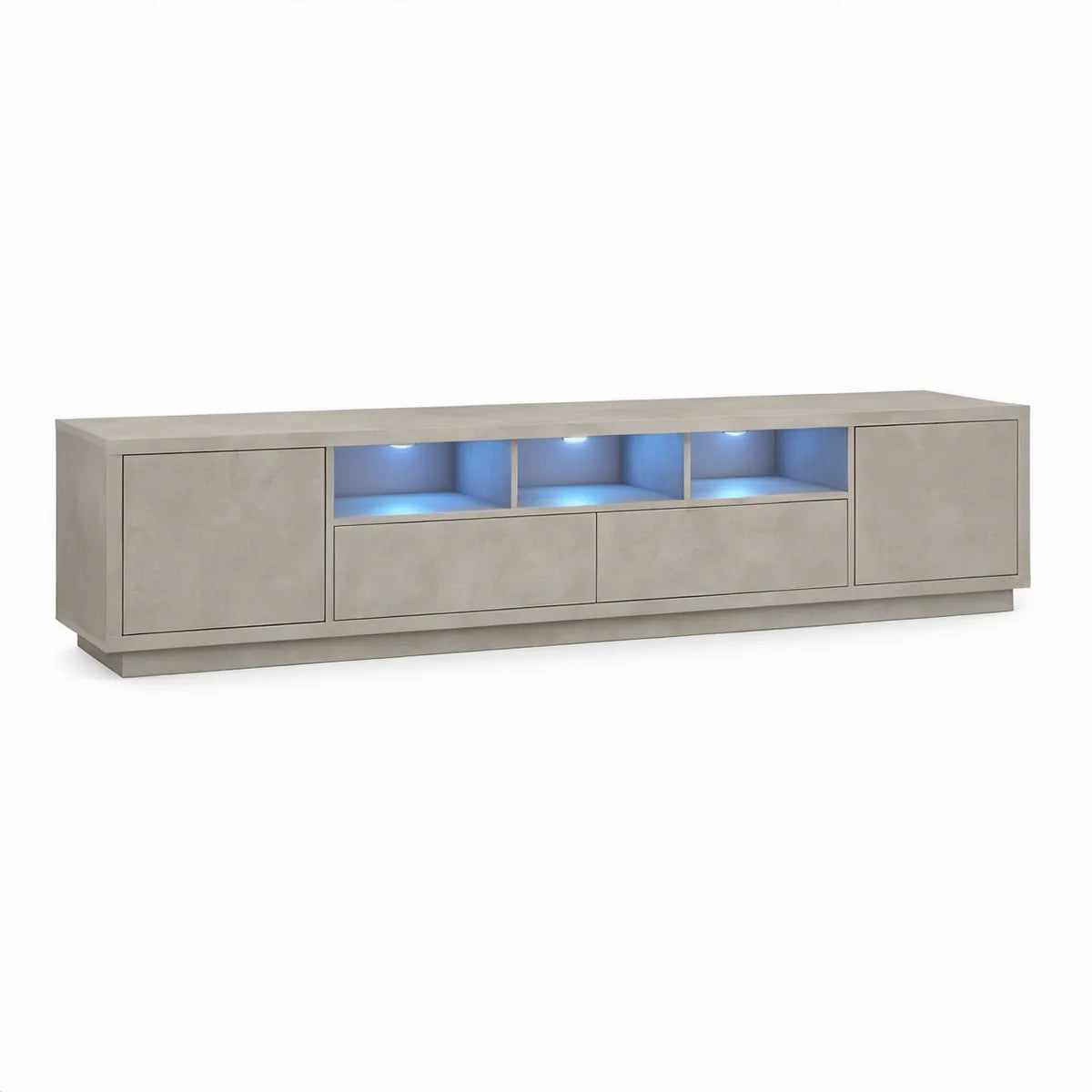 TV-Lowboard 200 x 40 x 50 cm in grauer Betonoptik mit blauer LED-Beleuchtung